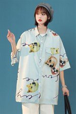 2024夏季新款动物图案情侣宽松百搭短袖衬衫A158-CS610-P45控58，男装衬衫，电商A158-1