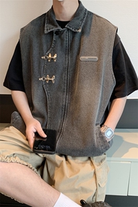 MJ150/P60高品质星空纹飞机扣新中式风牛仔马甲潮男无袖外套图片
