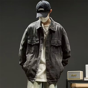 得物品质秋款男牛仔夹克渐变色流苏宽松外套J002 P65图片
