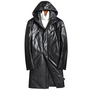 海宁修身皮衣中长款羽绒服男绵羊皮夹克男连帽外套潮P710图片