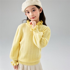 儿童100%羊毛花边领针织衫女童公主袖毛衣羊绒打底长袖打底衫，童装儿童羊毛衫，初丹羊绒童装