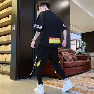 夏季新款潮流韩版宽松休闲帅气T恤青少年时尚套装男装F173P75图片