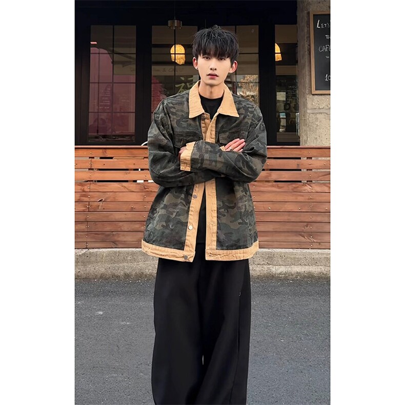 宽松工装复古外套男秋季新款2025痞帅迷彩牛仔外套-A1894P60控108,男装工装外套,电商B241