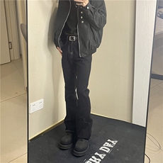 <自拍图>美式复古飘带微喇叭裤男高街显瘦修身牛仔裤Y9147-P48，男装牛仔裤，星座1109-4