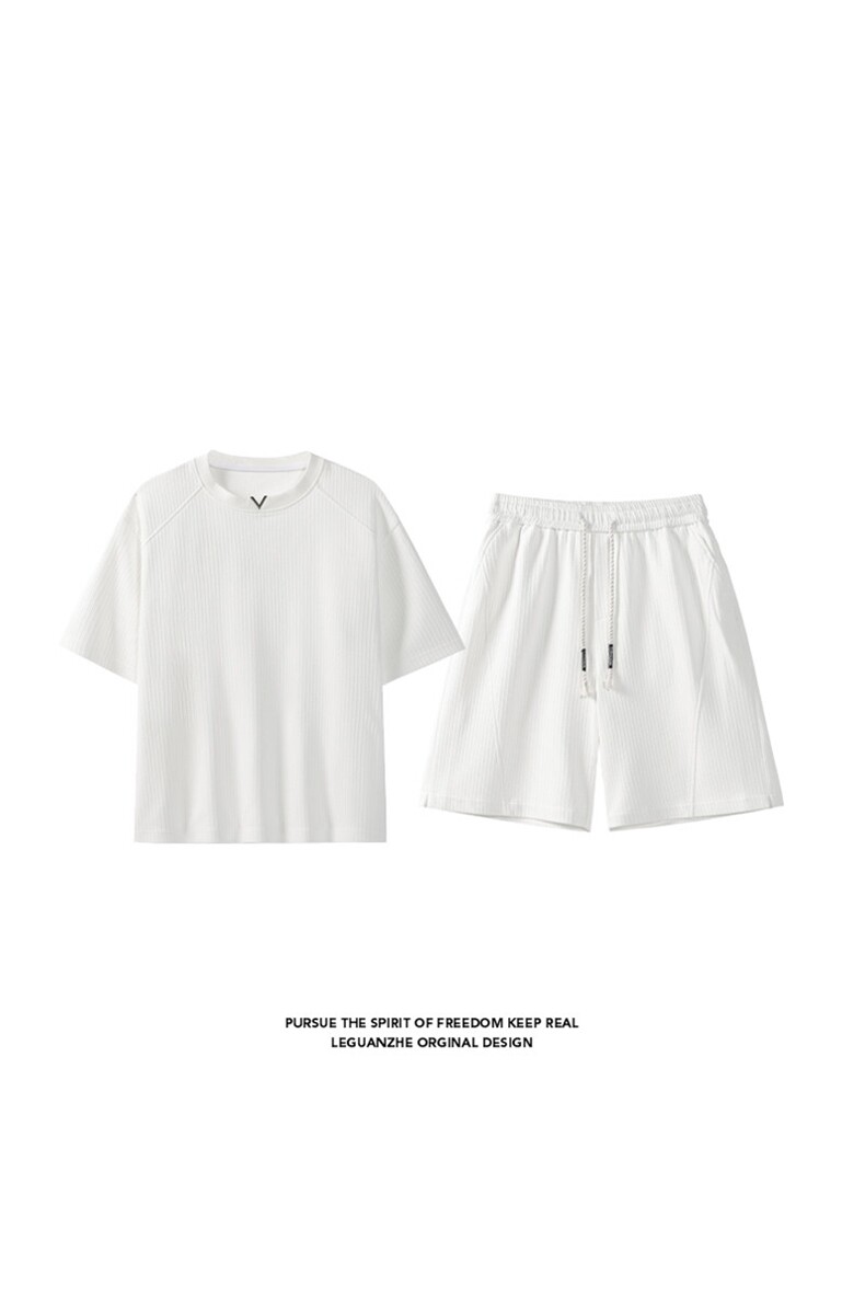 2025夏季新款港风白底大码V领短袖T恤套装M-5XHQ25490-P50,男装T恤,电商A022