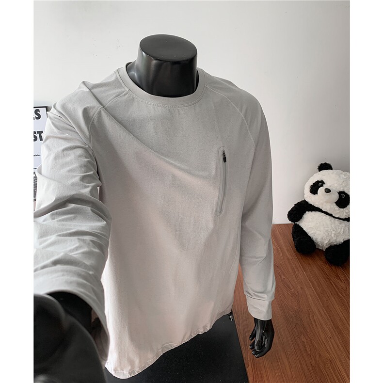 日系简约纯色内搭长袖体恤衫男秋季运动登山冰感速干衣D457 特P30图片