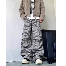 美式高街迷彩工装裤男复古hiphop潮牌痞帅大口袋褶皱阔腿休闲裤子，男装休闲裤，星座813-2