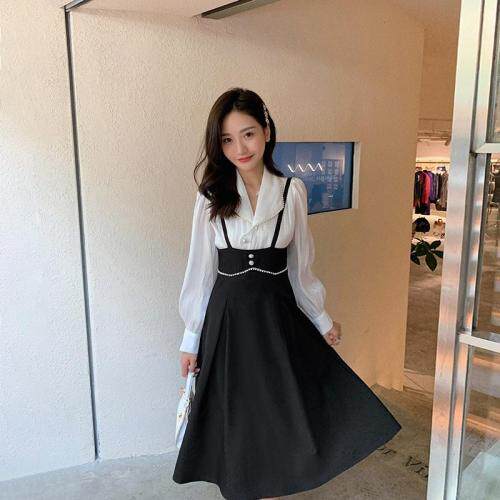 珍珠背带裙+衬衫，女装衬衫，M.W 嫚维