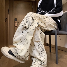美式豹纹大口袋工装牛仔裤男高街痞帅hiphop休闲慵懒风直筒阔腿裤，男装牛仔裤，星座410-7