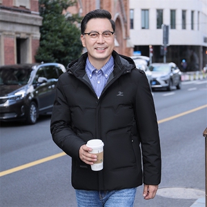 羽绒服男冬季新款加厚保暖上衣外套中年商务休闲连帽白鸭绒男装图片