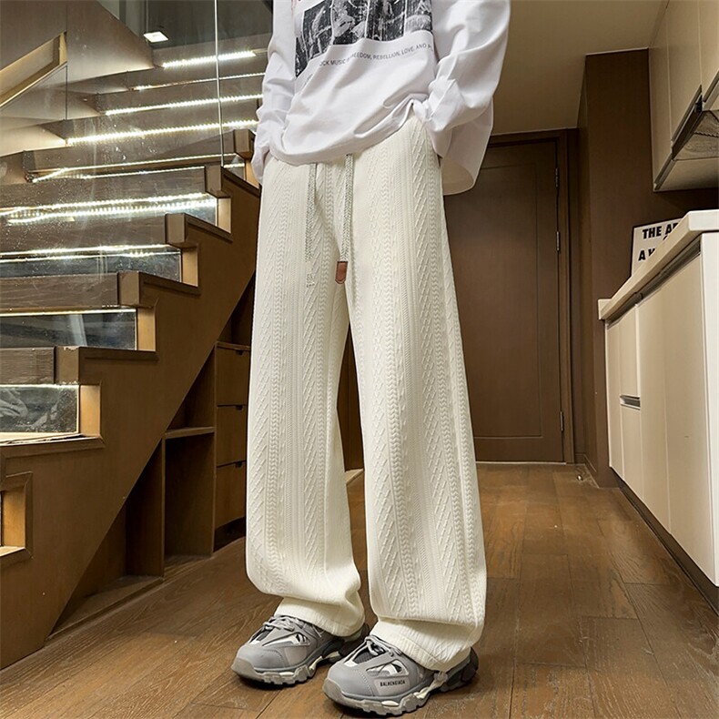 特批P35无差价2025麦穗纹肌理感拖地休闲裤男宽松时尚阔腿裤K5683，男装休闲裤，电商A001
