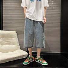 港风阔腿牛仔裤夏季新款韩版ins潮流宽松休闲七分裤男K3110-P35，男装牛仔裤，星座512-2