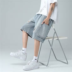 破洞牛仔短裤男款夏季薄款潮牌工装裤子宽松五分裤DK2005-P45，男装牛仔裤，电商A042