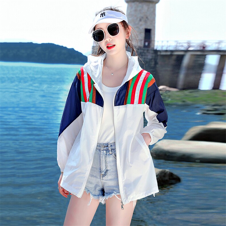 拼接防晒服女款2022年新款夏季薄款宽松外套防晒服女夏防紫外线衫，女装防晒衣，浙宝281