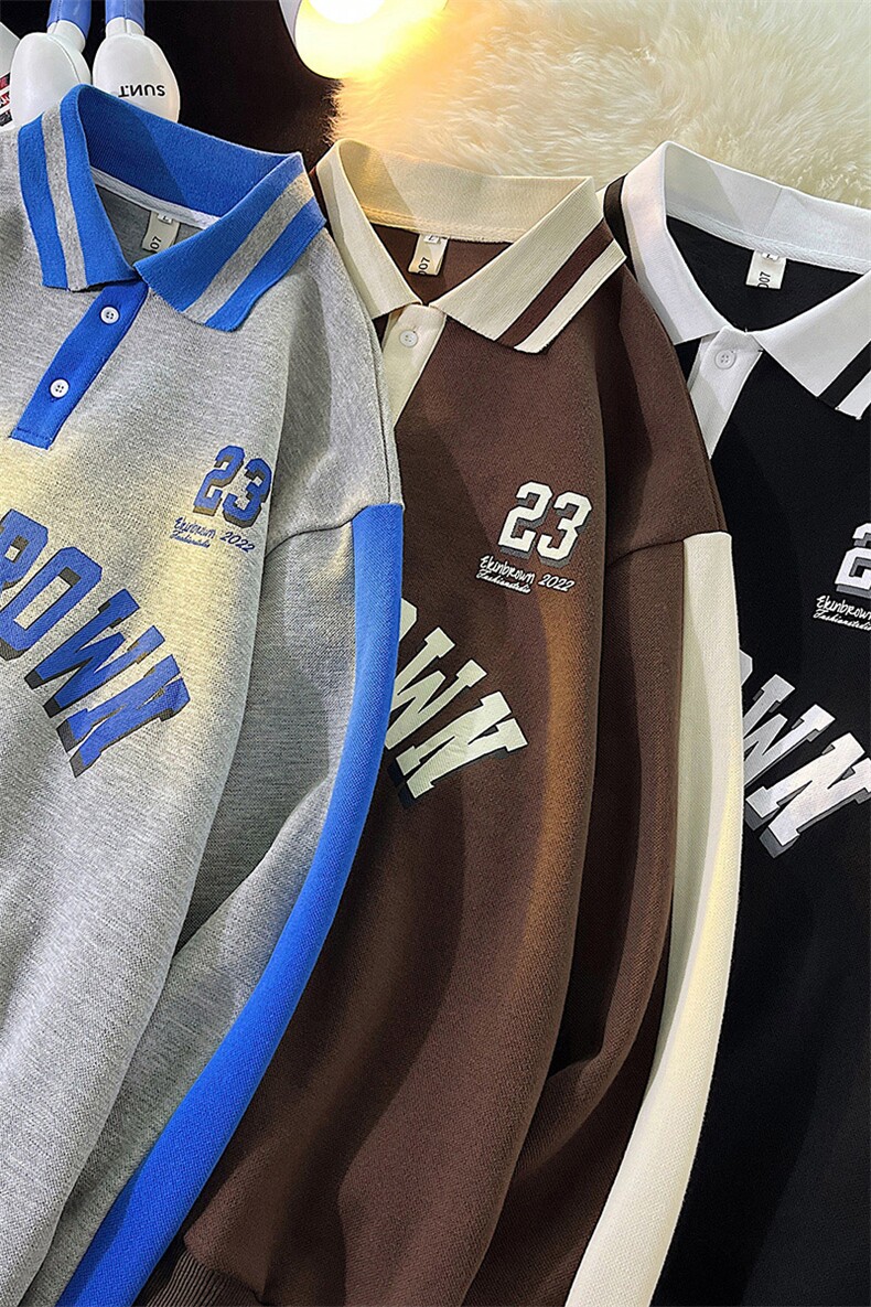 港风中性风平铺POLO领卫衣情侣大码M-5XL休闲套头卫衣男C7720P55,男装Polo衫,星座227-7