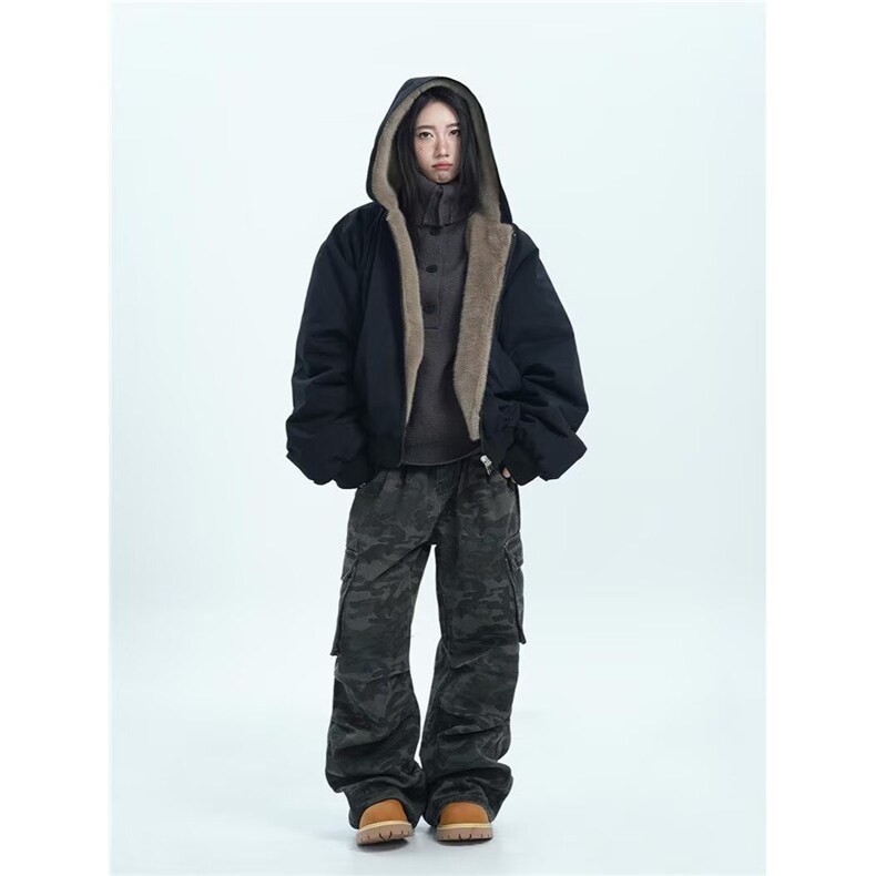 网图加绒座山雕不掉毛两面穿仿兔毛连帽棉服外套YY2527-特P108,男装棉衣,电商C216