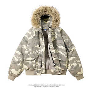 美式毛领派克棉服男冬季加厚工装棉衣情侣外套M060-P110 迷彩P115图片