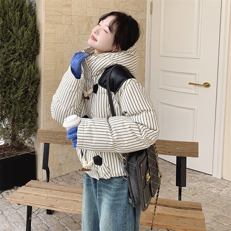 冬装新款加厚牛角扣撞色条纹羽绒服90绒浙宝208-8061-P295K398,女装羽绒服,浙宝208