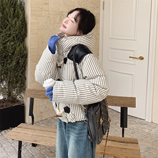 冬装新款加厚牛角扣撞色条纹羽绒服90绒浙宝208-8061-P295K398，女装羽绒服，浙宝208