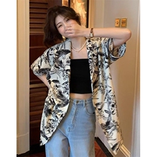 休闲短袖花衬衫女短款夏季小众设计感独特港风复古上衣潮C209，男装T恤，星座1116A（原606A-3）