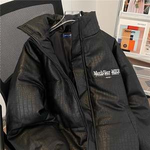 鳄鱼纹pu皮棉服男冬季潮面包服美式街头立领棉衣外套  Q3353 P110图片