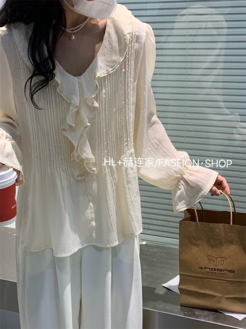 2022春夏新款韩版防晒荷叶领边小衫，其它，HL+