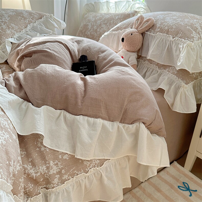 新款全棉色织三层纱提花四件套-夜雨朦胧系列,女装床品套件,一起卖家纺