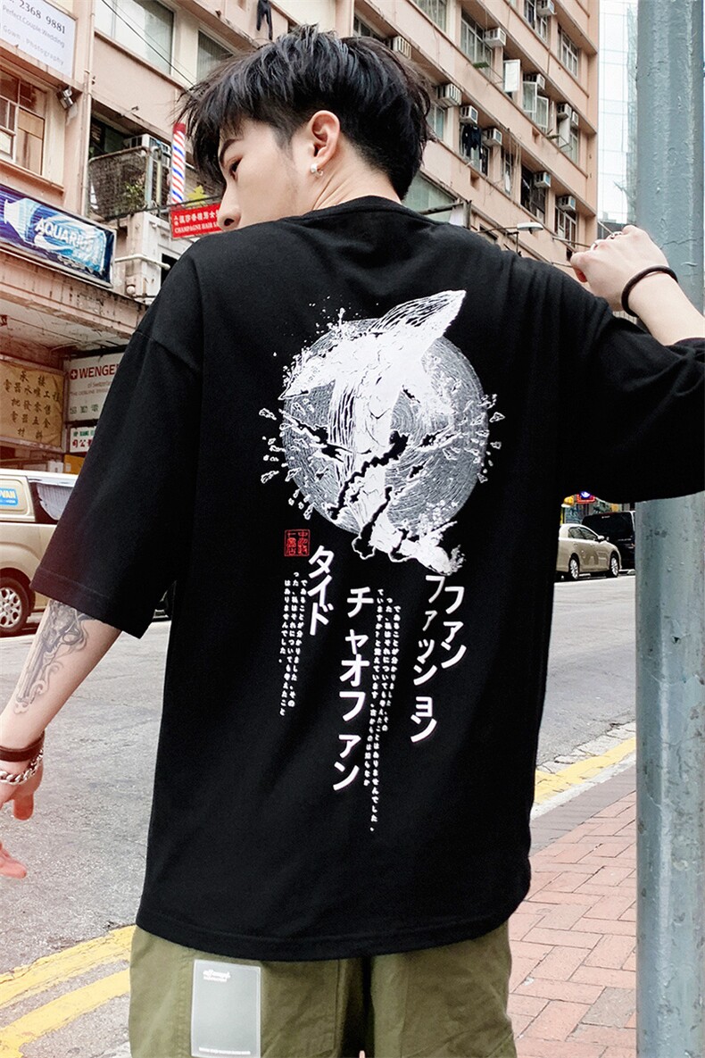 ins复古原宿风情侣短袖t恤男士潮流百搭五分袖打底上衣DS342TP25,男装T恤,电商A102