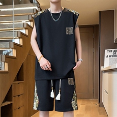 夏季五分裤T恤两件套潮背心休闲运动套装男刺绣A266-TZ2258-P46，男装T恤，电商A266