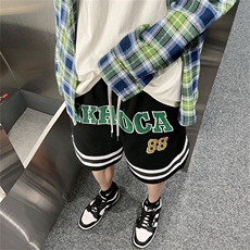 新款美式hiphop裤子男夏季宽松百搭潮流五分裤刺绣短裤K3277-P30，男装休闲裤，星座512-2
