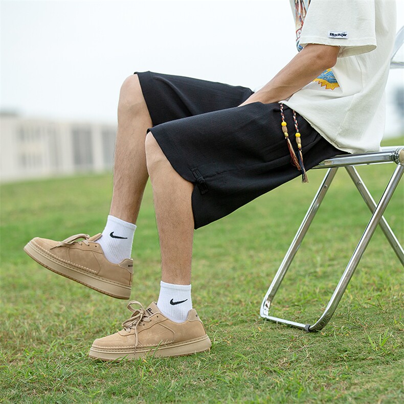 风亚麻短裤男士夏天新中式盘扣棉麻五分裤男加肥加大码中裤男，男装牛仔裤，电商A011（原4039）