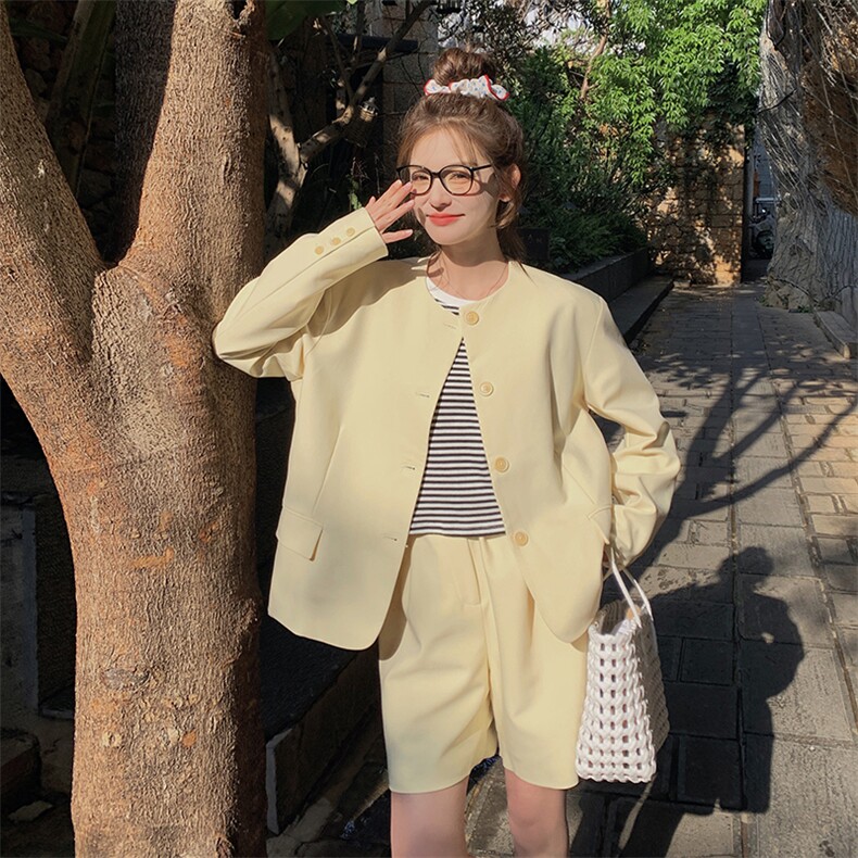 法式时尚气质圆领外套套装女2025春秋季新款宽松显瘦短裤子两件套,女装套装/套裙,2C220