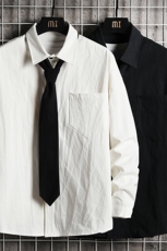 LC42099-P45痞帅领带长袖衬衫男士大码dk制服男jk衬衣男网格挂拍，男装衬衫，电商A040A