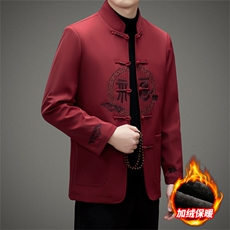 长期有货中老年风唐装棉服中山装盘扣男加绒复古棉衣外套，男装棉衣，钱塘723