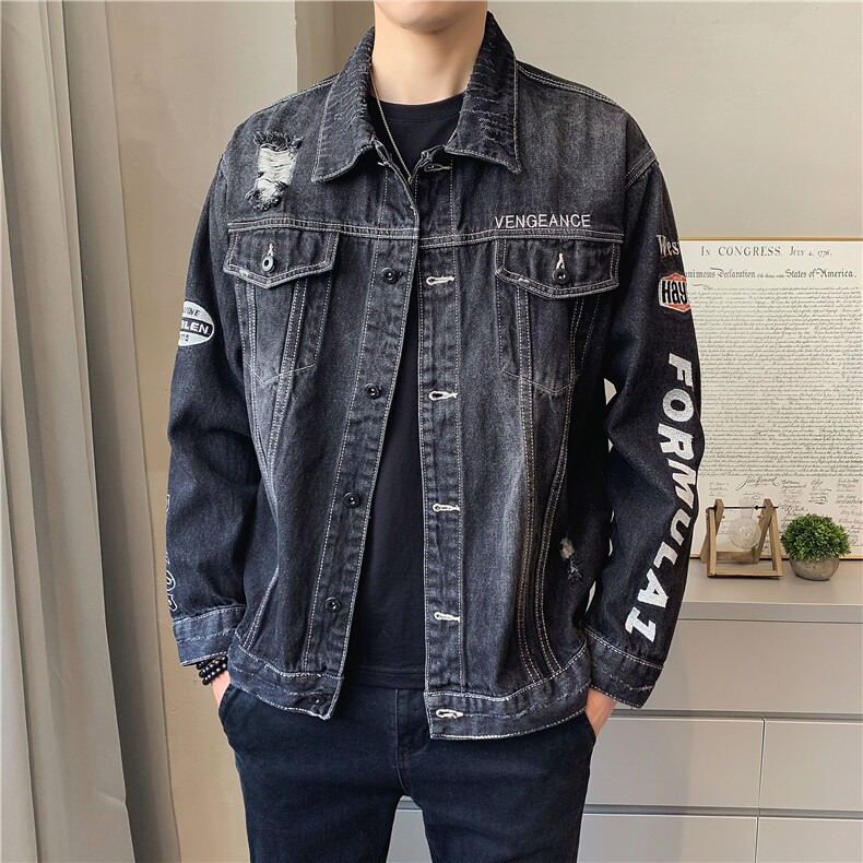 JK818-p80M-5X店主风ins牛仔夹克绣花破洞大码男日系CITYBOY,男装夹克,星座103A