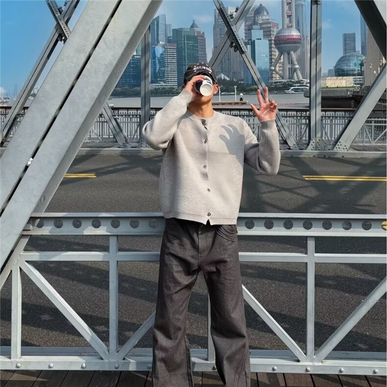 秋冬季新款复古百搭重磅设计感慵懒风手缝线p0l0领针织衫毛衣男,男装针织衫/毛衣,星座506A