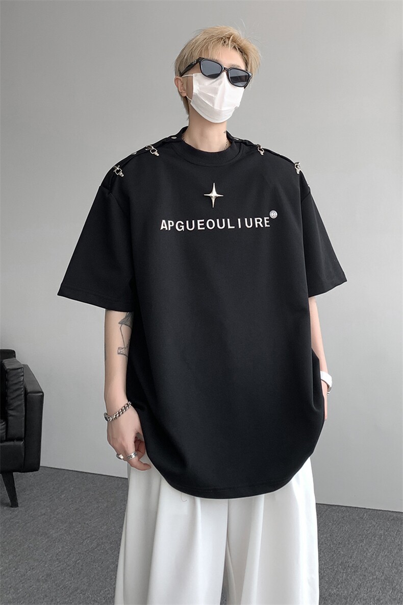8XL-M夏季小众解构飞机扣一字肩设计稿短袖立体T恤卫衣男DX331P58,男装卫衣,电商D206-1