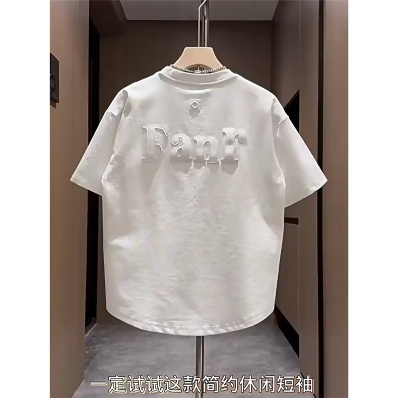 2025新款春夏韩版潮流时尚帅气百搭纯色燕尾宽松男士字母短袖T恤,男装T恤,电商B212（原钱塘6029）