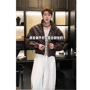 秋冬复古格子拼接机车皮衣夹克外套男潮JK2377-P145（网图）