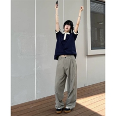 春夏美式高街褶皱休闲裤男女西裤直筒垂感裤子潮牌百搭阔腿长裤子，男装西裤，电商A486