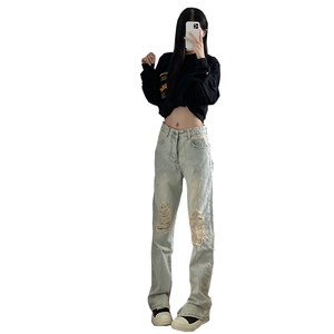 秋季 拉链ins美式高街hiphop直筒牛仔裤货号K667P60图片