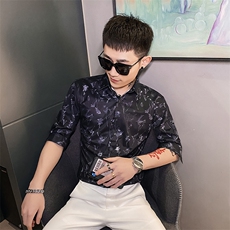 312A-106-P55新款社会小伙中袖衬衫韩版潮流男士五分袖衬衣A，男装T恤，星座312A-5