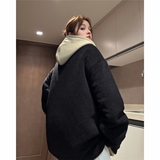 eq334贴补刺绣拼接连帽羊羔毛外套男女情侣装2024新款加厚棉服，男装棉衣，电商C306-1