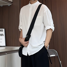 C1020/P28四季款衬衣立领五分中袖男女短袖衬衫七分袖大码，男装衬衫，电商A141
