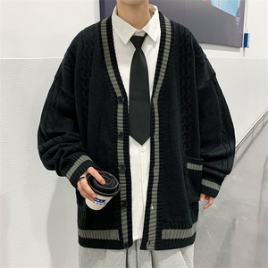 潮牌宽松情侣休闲针织衫外套日系复古拼色开衫毛衣男 M901-P44图片