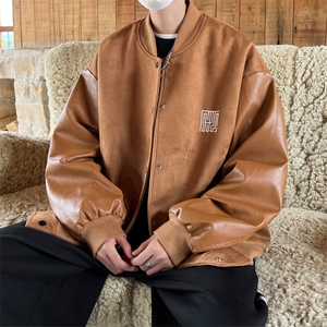 ！2025春季新款男士鹿皮绒夹克PU皮拼接棒球服外套JK191P85图片