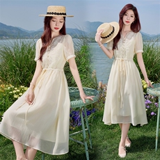 气质贵夫人刺绣天丝连衣裙女2026夏季新款高级感时尚巨好看收腰裙，女装连衣裙，水衣源