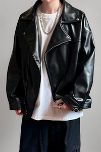 现货-春装皮衣外套男翻领休闲皮夹克潮牌PU机车服A506P90 加绒100图片