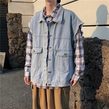 港风秋季复古做旧无袖坎肩外套男牛仔背心马甲外穿百搭N210P45，男装夹克，星座1013-1