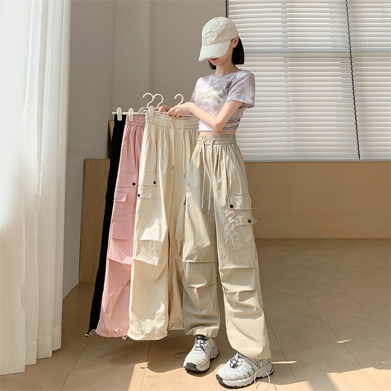 冰丝速干美式工装裤女2024夏季薄款束脚阔腿高腰休闲裤运动裤图片